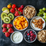 The Best Pre-Workout Foods to Fuel Your Exercise Elegant display of top pre-workout foods including fruits, yogurt, energy bars, and nuts.