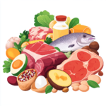 High-Protein Diets for Muscle Gain: Myths, Facts, and Tips Featured image showcasing an array of high-protein foods including meats, fish, eggs, legumes, and nuts with modern graphics.