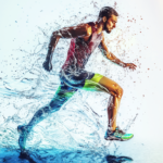 The Role of Hydration in Performance: Tips for Optimal Intake Featured image of an athlete in action with dynamic water icons emphasizing hydration performance.