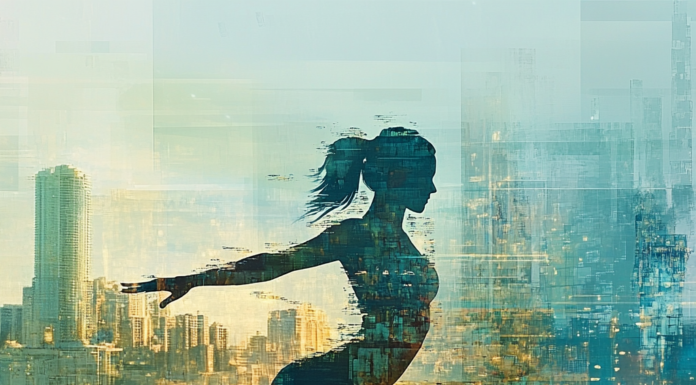 Yoga and Fitness: Combining Flexibility with Strength Training Individual performing a dynamic yoga pose in an urban-natural setting symbolizing the harmony of yoga and fitness.